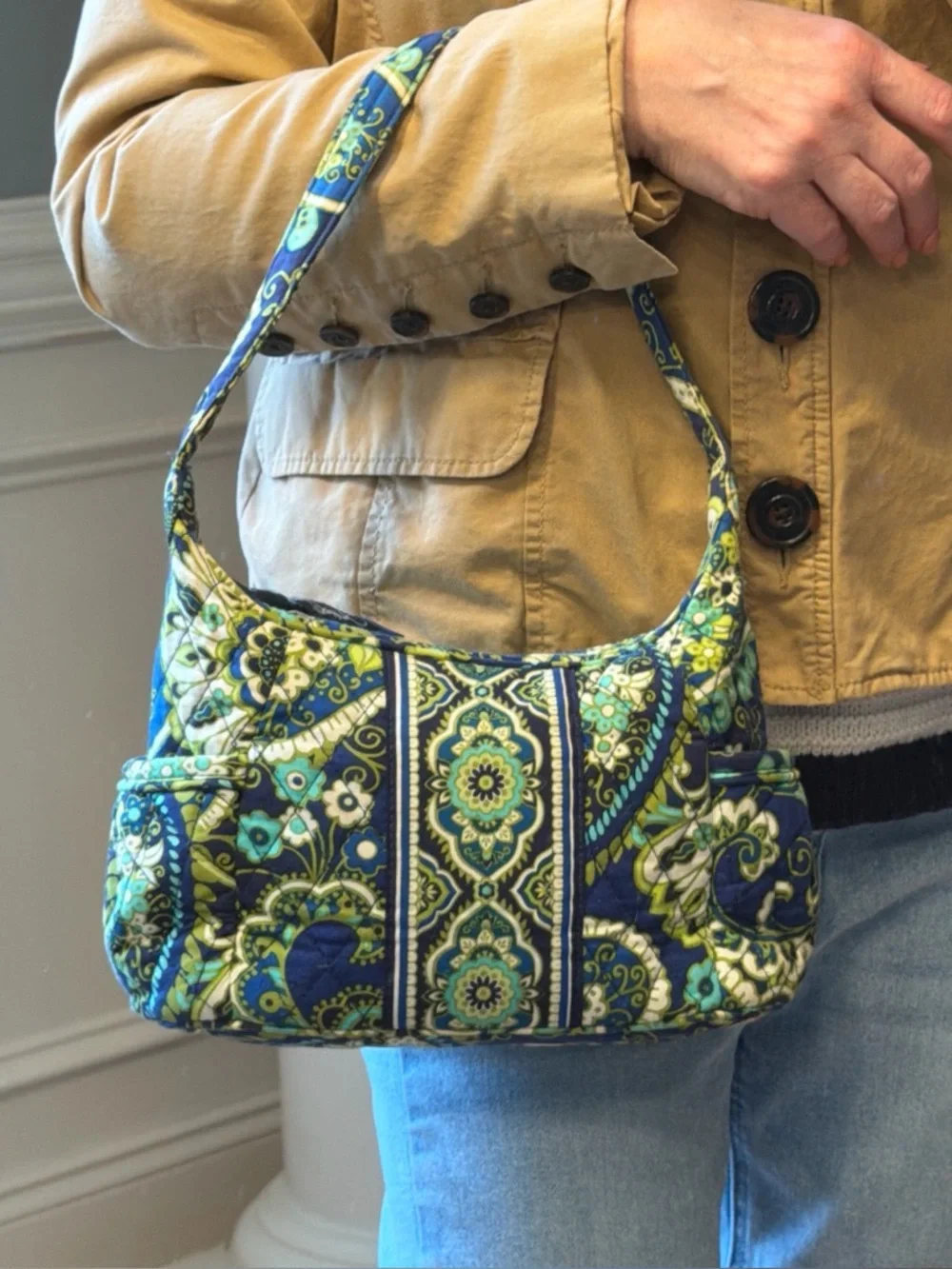 Vera Bradley Boho 2010s Retired Floral Shoulder Bag Blue/Green VGUC